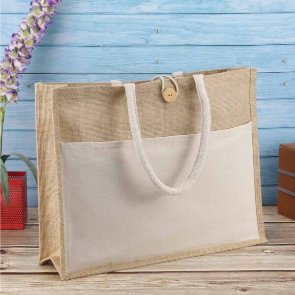Laminated Jute Bag with Natural Canvas Pocket