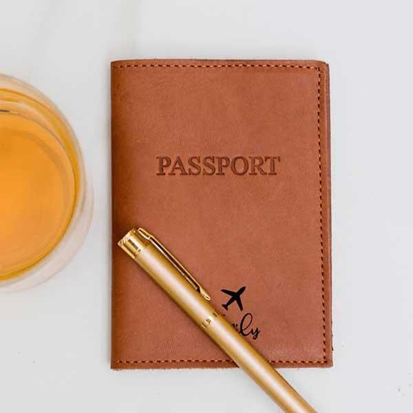 Cognac Genuine Leather Passport Holder - Purpink