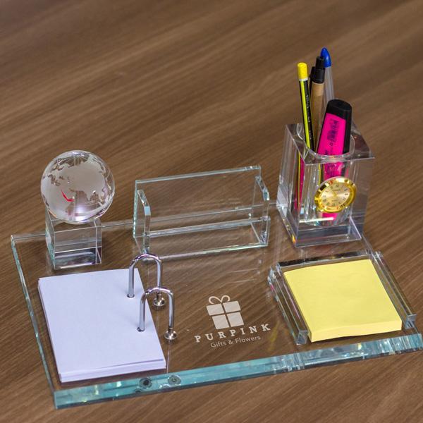 Personalised Crystal Desk Organiser with Sticky Notes - Purpink